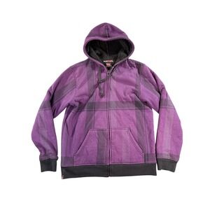Vintage Tony Hawk Plaid Sherpa Lined Full Zip Hoodie Mens Medium Purple Skate